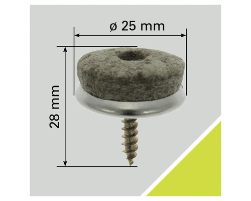 Viltglijder met schroef, diameter 25 millimeter, hoogte 28 millimeter