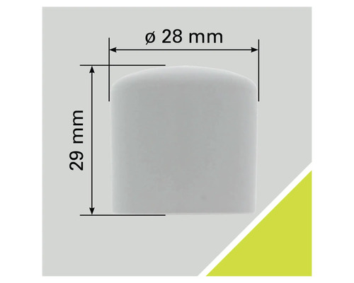 Afmetingen van een plastic dop: diameter 28 mm, hoogte 29 mm