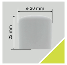 Kunststof eindkap met afmetingen 20 mm diameter en 23 mm hoogte