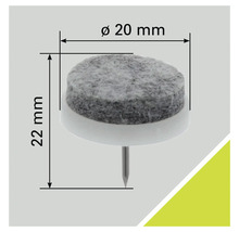 Viltglijder met spijker, diameter 20 millimeter