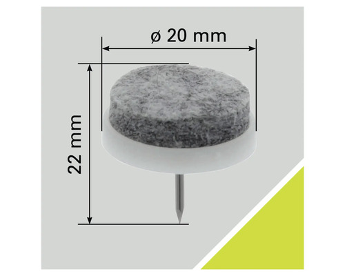 Viltglijder met spijker, diameter 20 millimeter