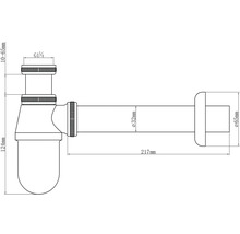 Technische tekening van een sifon met afmetingen