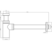 Technische tekening van een sifon met afmetingen