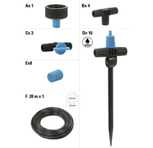 Componenten voor druppelirrigatie in een set