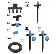 Tuinbewateringssysteem met sproeiers, verdeelstukken, slang en accessoires