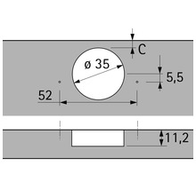 Technische tekening met maatgegevens voor een boorgat