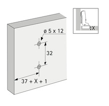 Boorpatroon voor een meubelscharnier montage met maatvoering