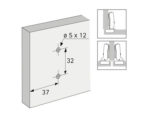 Illustratie van de inbouwmaten van een meubelscharnier