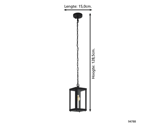 Hanglamp met een hoogte van 128,5 cm en een lengte van 15 cm.