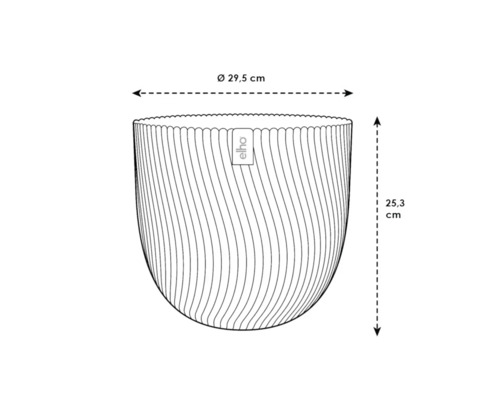 Elho plantenpot schema met de afmetingen 29,5 cm diameter en 25,3 cm hoogte