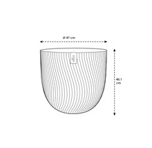 Technische tekening van een plantenbak met de afmetingen diameter 47 centimeter en hoogte 40,1 centimeter, Elho Logo