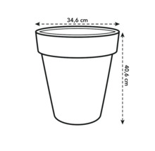 Afbeelding van een plantenbak met de afmetingen 34,6 cm breed en 40,6 cm hoog.