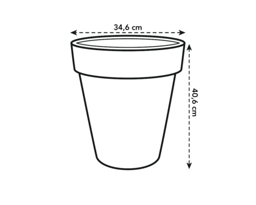 Afbeelding van een plantenbak met de afmetingen 34,6 cm breed en 40,6 cm hoog.