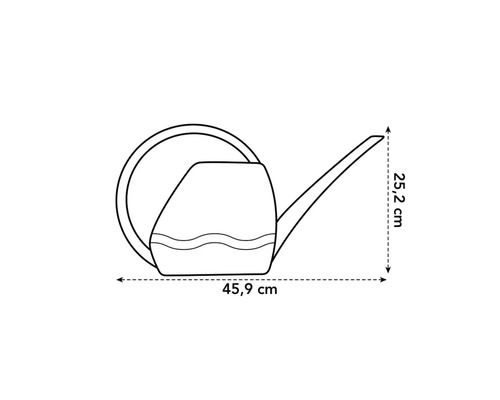 Technische tekening van een gieter met afmetingen: 45,9 cm lengte en 25,2 cm hoogte.