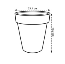 Afbeelding van een bloempot met afmetingen van 23,1 cm breed en 19,3 cm hoog