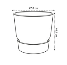 Afbeelding van een plantenbak met de afmetingen 47,0 cm breed en 44,1 cm hoog.