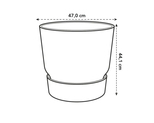 Afbeelding van een plantenbak met de afmetingen 47,0 cm breed en 44,1 cm hoog.