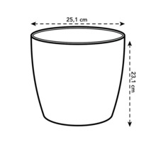 Afbeelding van een plantenbak met de afmetingen 25,1 cm breed en 23,1 cm hoog.
