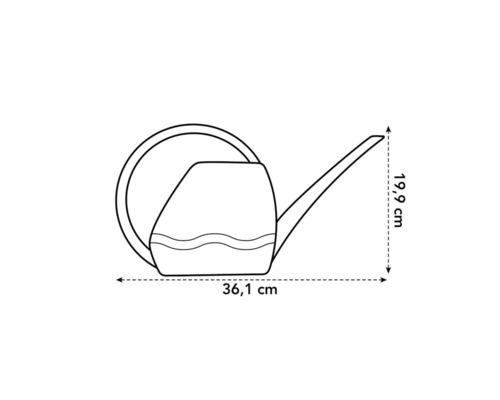 Technische tekening van een gieter met afmetingen 36,1 cm en 19,9 cm