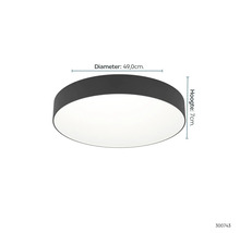 Ronde plafondlamp met een diameter van 49 centimeter en een hoogte van 7 centimeter.