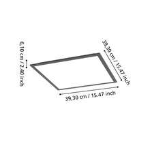 Vierkante plafondlamp met afmetingen 39,30 cm x 39,30 cm en 6,10 cm hoog
