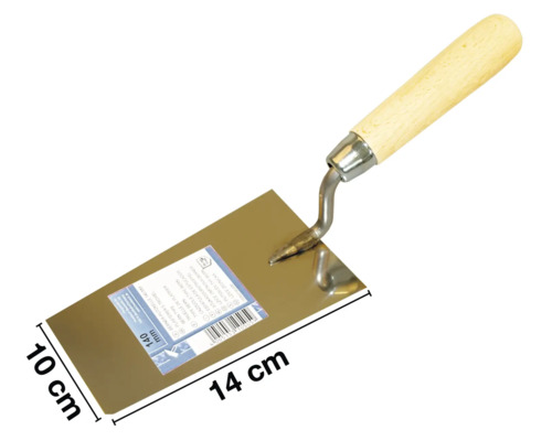 Pleisterspaan met houten handvat en de afmetingen 14 cm bij 10 cm
