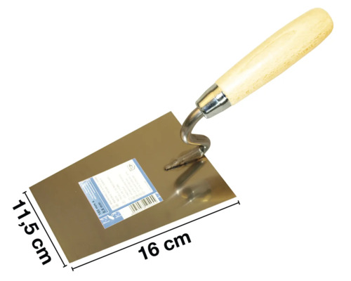 Pleisterspaan met houten handvat en een afmeting van 11,5 x 16 cm.