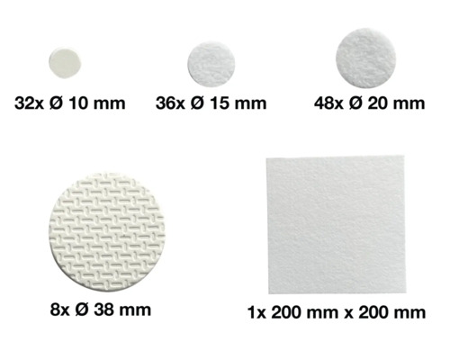 Meubelglijders set, bestaande uit verschillende maten en vormen