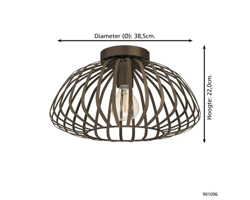 Plafondlamp met metalen kooi en gloeilamp