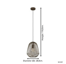 Hanglamp met metalen kap, hoogte 110 cm, diameter 28 cm