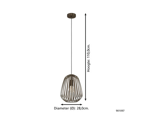Hanglamp met metalen kap, hoogte 110 cm, diameter 28 cm