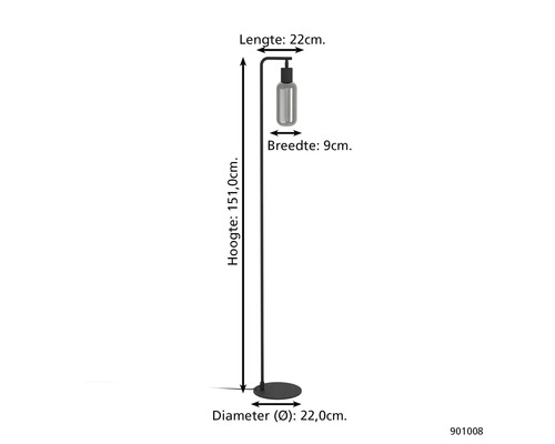 Afmetingen van een staande lamp