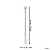 Hanglamp met een hoogte van 110 cm en een diameter van 6 cm
