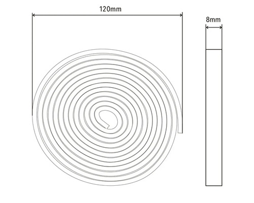 Technische tekening van een afdichtband met de afmetingen 120 mm x 8 mm.