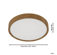 Ronde plafondlamp met houten frame, diameter 34 cm