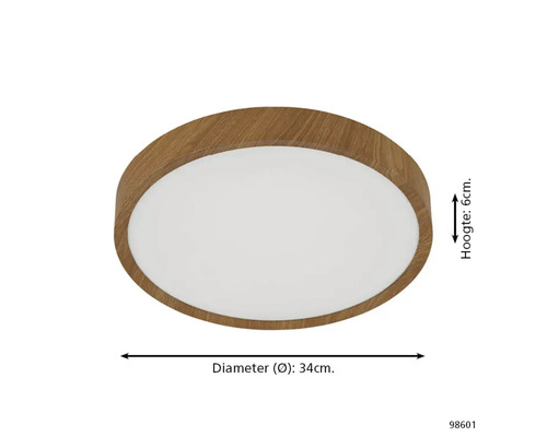 Ronde plafondlamp met houten frame, diameter 34 cm