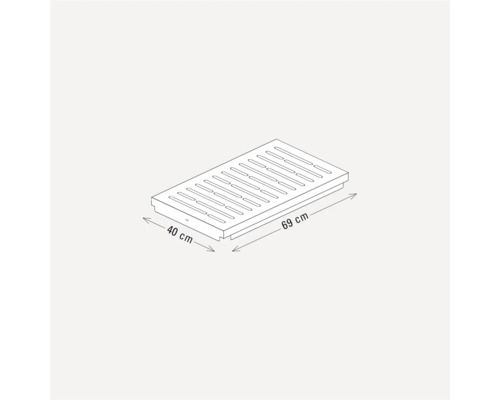 Afbeelding van een douchebak met afmetingen van 40 bij 69 centimeter.