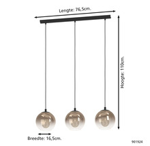 Hanglamp met drie lampen, bolvorm, metalen ophanging