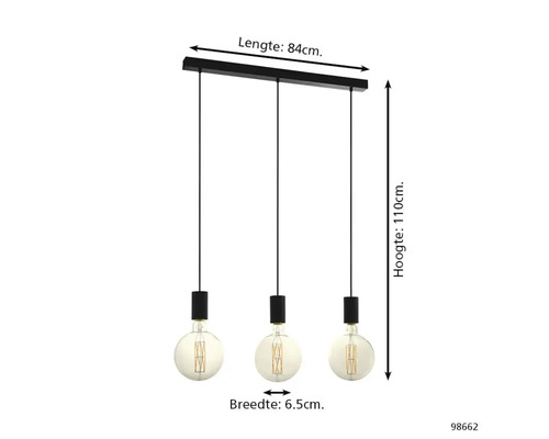 Hanglamp met drie lampen, 84 cm breed en 110 cm hoog