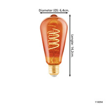 Gloeilamp met de afmetingen diameter 6,4 cm en lengte 14,2 cm