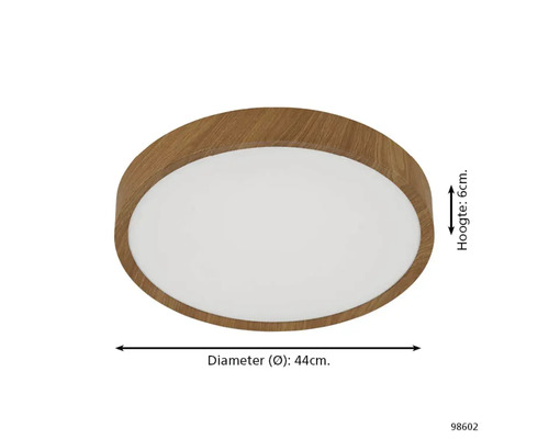 Plafondlamp met houten structuur en een diameter van 44 cm