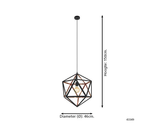 Geometrische hanglamp, diameter 46 cm, hoogte 150 cm