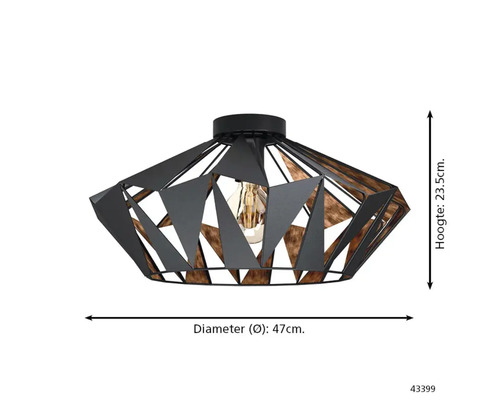 Plafondlamp, diameter 47 cm, hoogte 23,5 cm