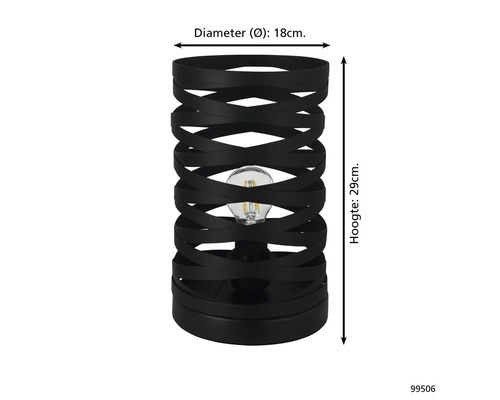 Decoratieve tafellamp met een diameter van 18 cm en een hoogte van 29 cm.
