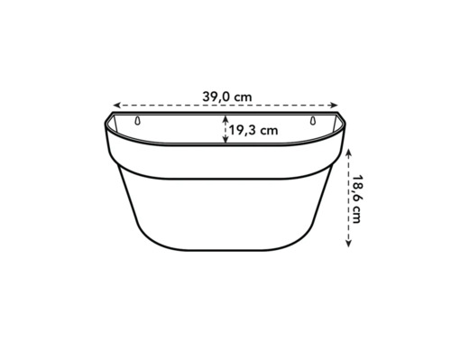 Technische tekening van een wandbloembak met afmetingen