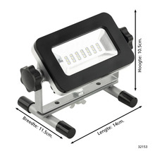 LED-bouwlamp met afmetingen: hoogte 10,5 cm, breedte 11,5 cm en lengte 14 cm.