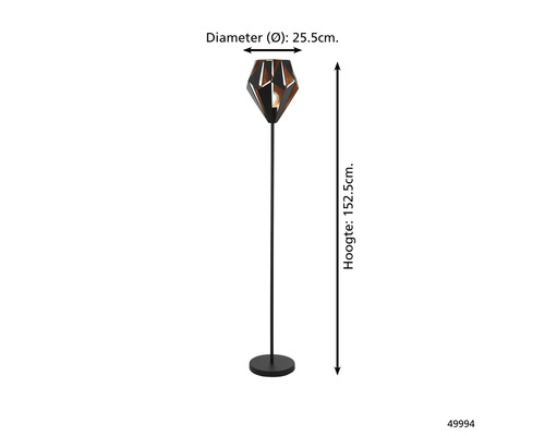Staande lamp met een diameter van 25,5 cm en een hoogte van 152,5 cm