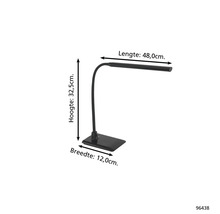 Bureaulamp met flexibele arm en de afmetingen hoogte 32,5 cm, lengte 48,0 cm en breedte 12,0 cm.