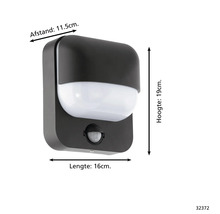 Buitenlamp met bewegingsmelder, afmetingen 19 x 16 x 11,5 cm