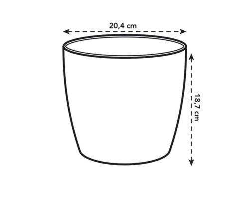 Schets van een plantenbak met de afmetingen 20,4 cm breed en 18,7 cm hoog